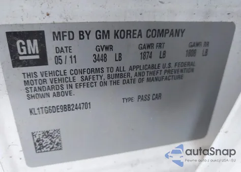 2011 Chevrolet Aveo 2Lt from USA, damaged, VIN KL1TG6DE9BB244701